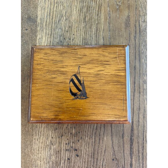 Vintage Nautica Black Leather Money Clip Wallet In Wooden Trinket Box - Picture 1 of 5
